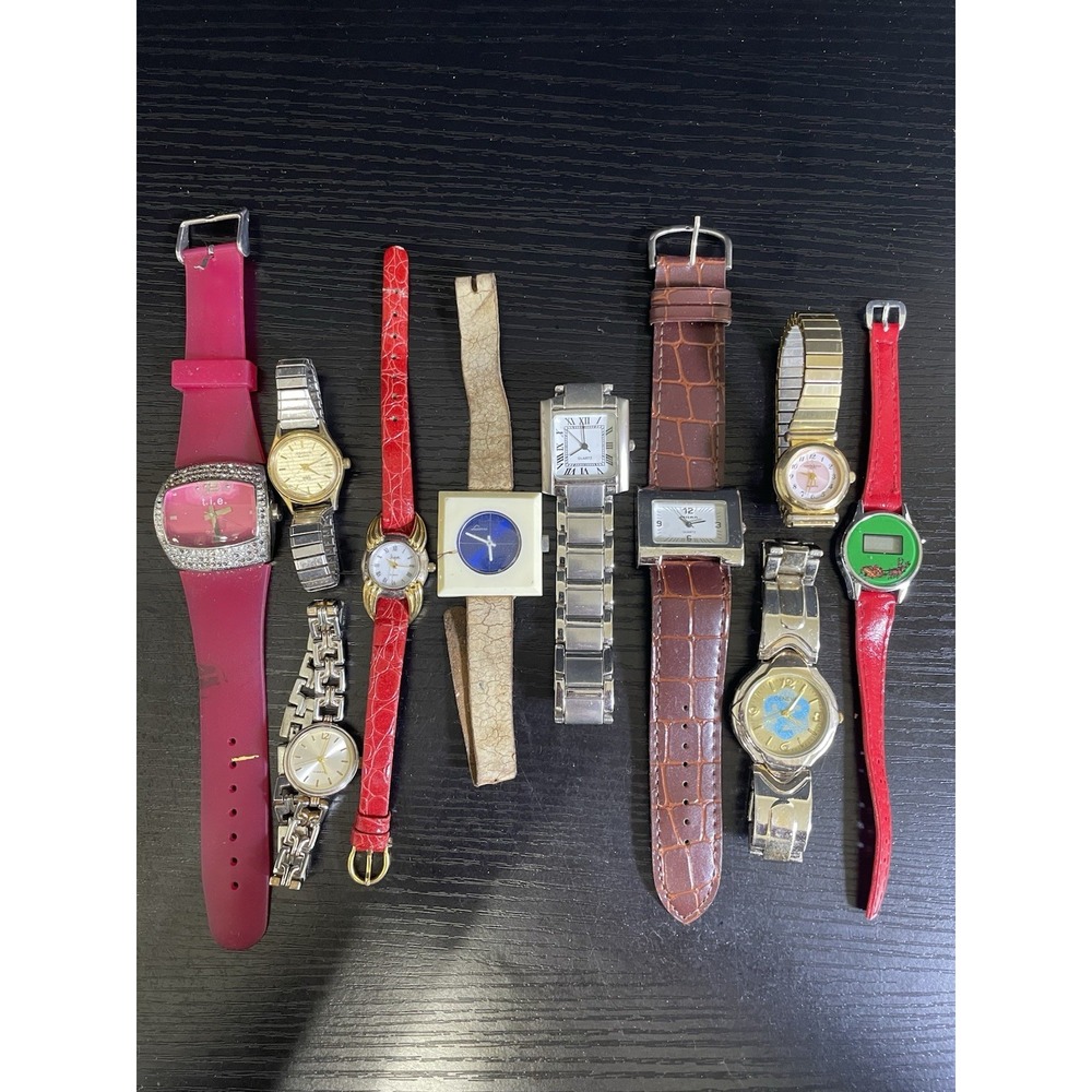 10 Women's Watches Mixed Lot Lucerne T.I.E. Geneva Quartz Untested Parts Repair